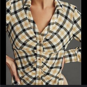 Pilcro Plaid Button-Down Shirt Ruched Center